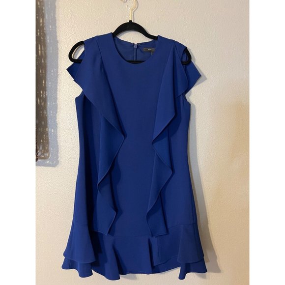 BCBGMaxAzria AnneMarie Dress M Medium Blue Short Sleeve Shift Washable Ruffled - Picture 12 of 13